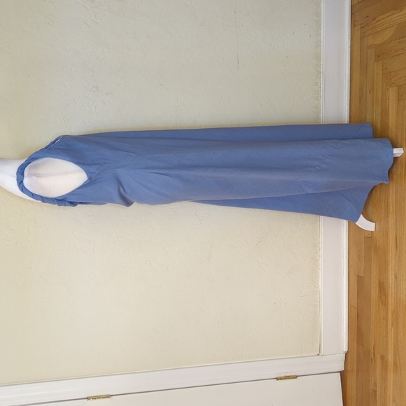 LIKE NEW ASOS DESIGN Linen Look Twist Strap Bias Maxi Dress in Denim Wash Blue 8 - Picture 6 of 15